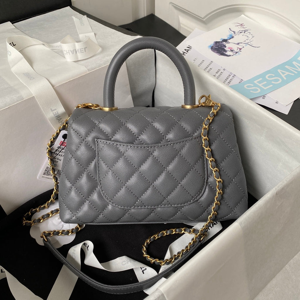 Chanel 25S Coco Handle Bag 23 in Dark Grey Caviar with Gold Hardware