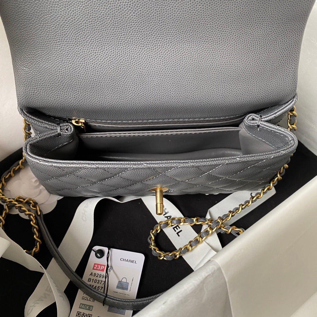 Chanel 25S Coco Handle Bag 23 in Dark Grey Caviar with Gold Hardware