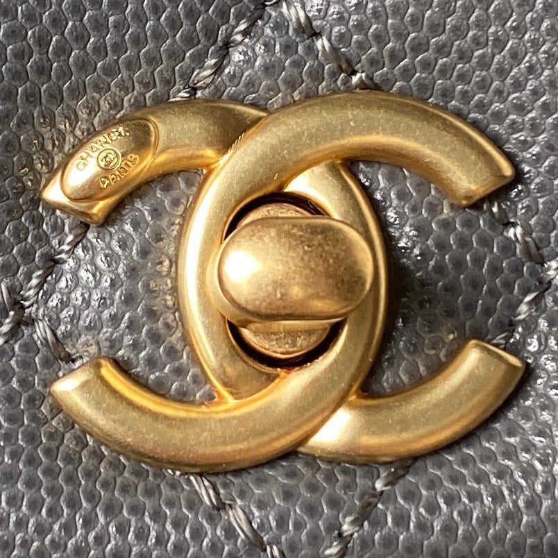 Chanel 25S Coco Handle Bag 23 in Dark Grey Caviar with Gold Hardware