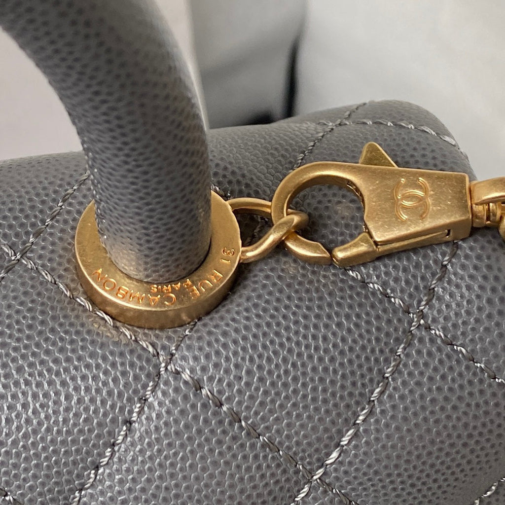 Chanel 25S Coco Handle Bag 23 in Dark Grey Caviar with Gold Hardware