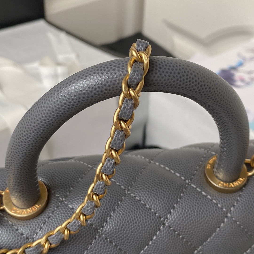 Chanel 25S Coco Handle Bag 23 in Dark Grey Caviar with Gold Hardware