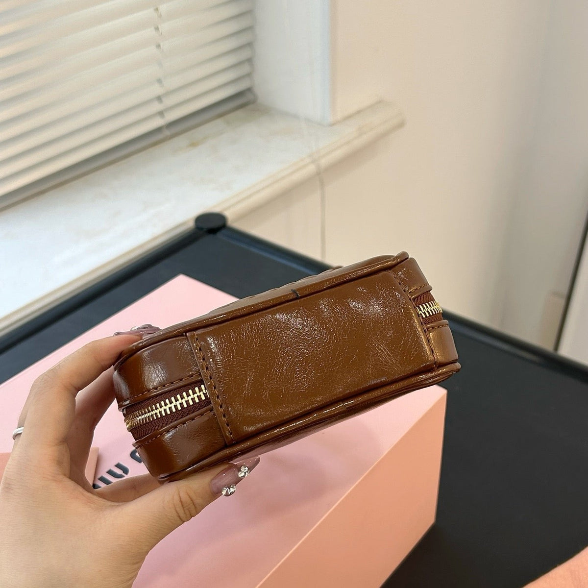 Beau Mini Top Handle Bag 14 in Pecan Brown Calfskin
