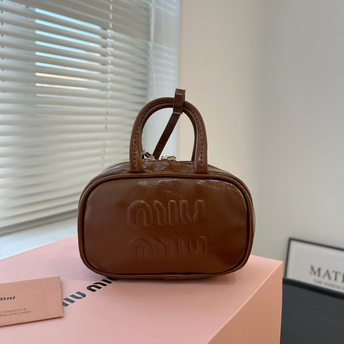 Beau Mini Top Handle Bag 14 in Pecan Brown Calfskin