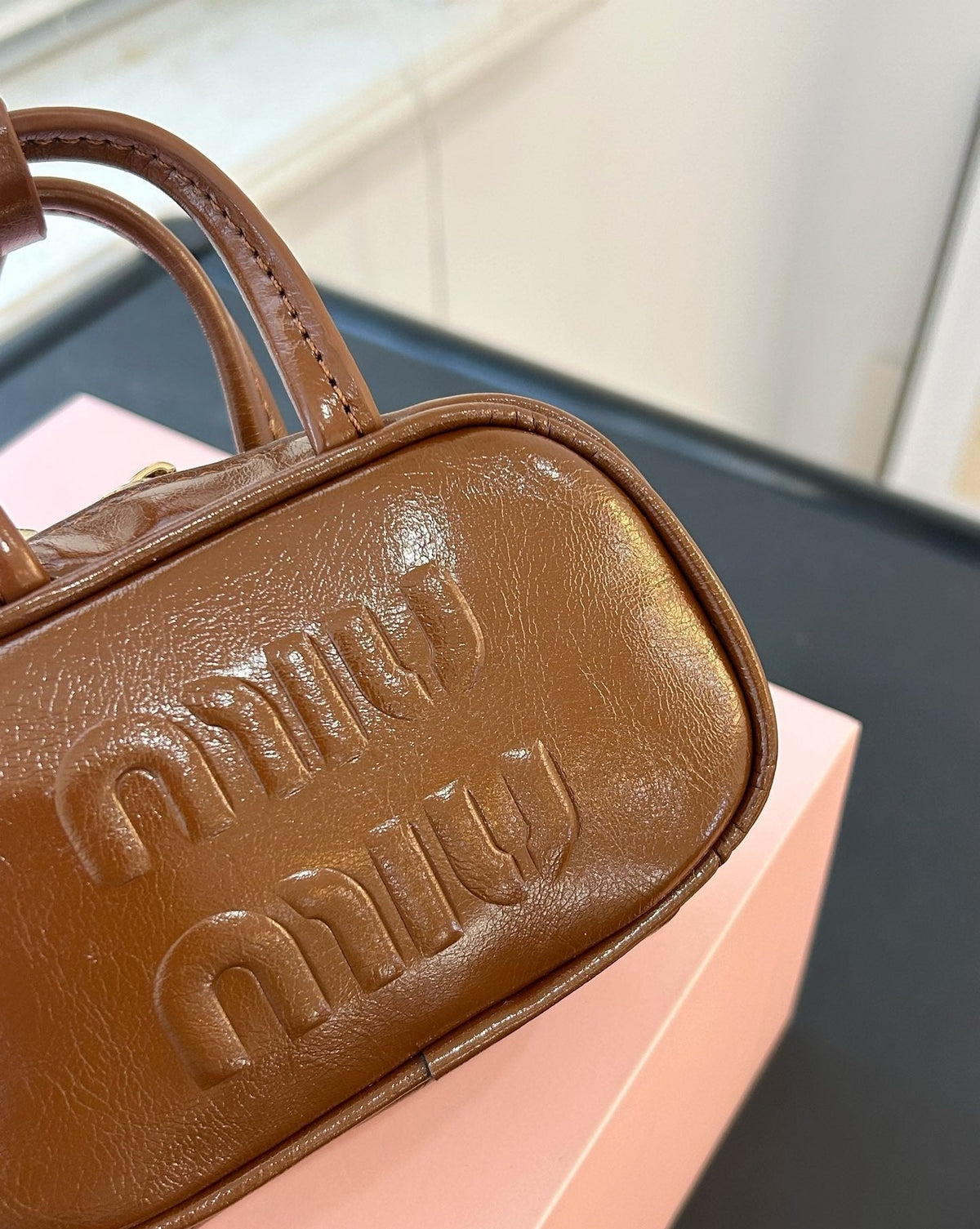 Beau Mini Top Handle Bag 14 in Pecan Brown Calfskin