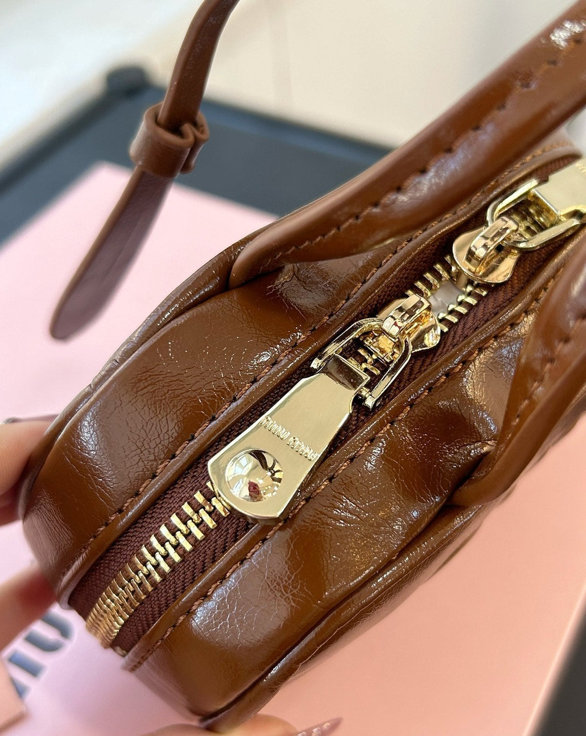 Beau Mini Top Handle Bag 14 in Pecan Brown Calfskin