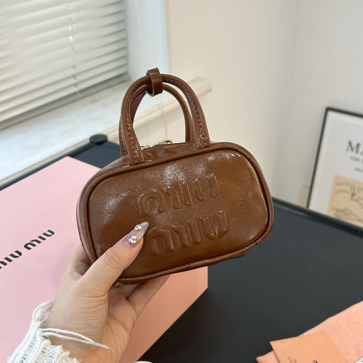 Beau Mini Top Handle Bag 14 in Pecan Brown Calfskin