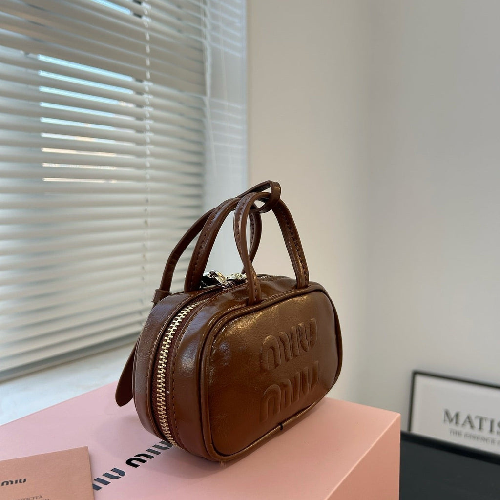 Beau Mini Top Handle Bag 14 in Pecan Brown Calfskin