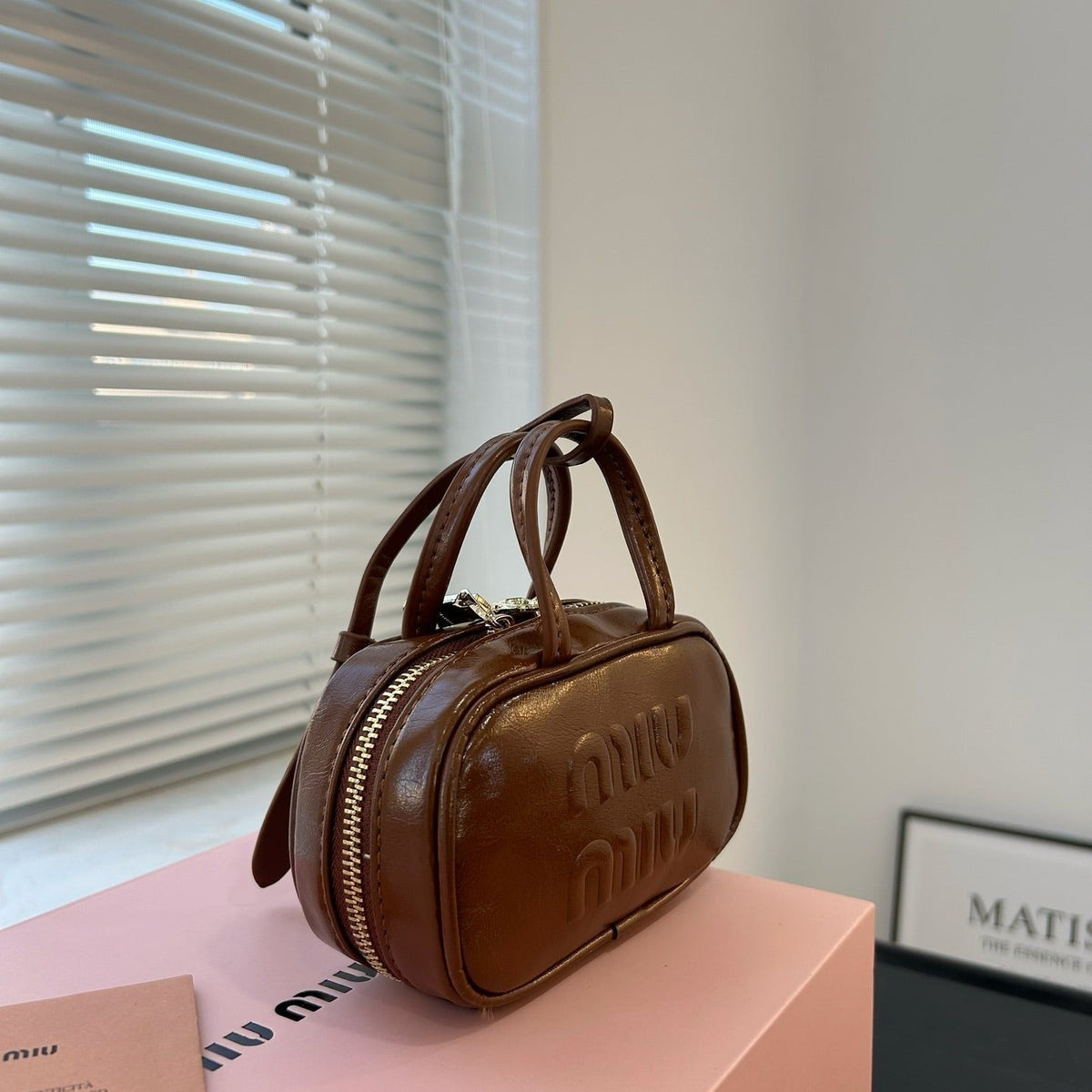 Beau Mini Top Handle Bag 14 in Pecan Brown Calfskin