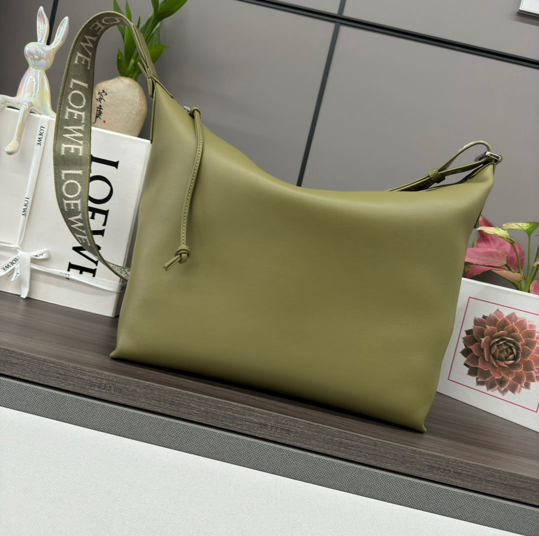 Loewe Cubi Crossbody 44 Bag in Olive Green Smooth Calfskin and Jacquard
