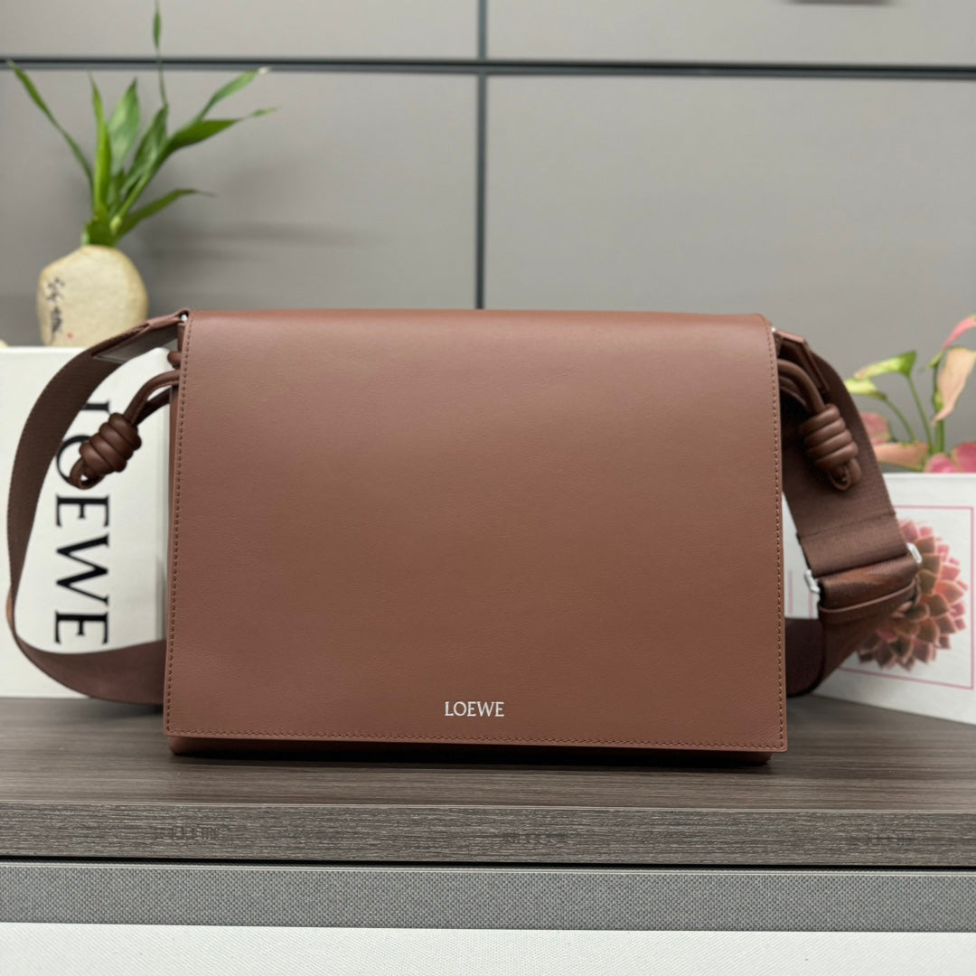 Flamenco Satchel 34 in Pecan Brown Shiny Supple Calfskin
