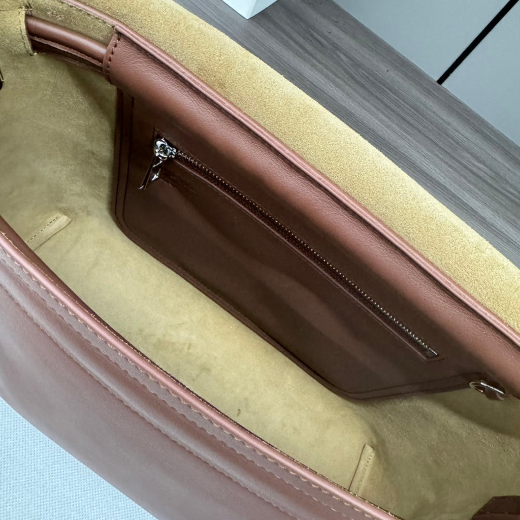 Flamenco Satchel 34 in Pecan Brown Shiny Supple Calfskin