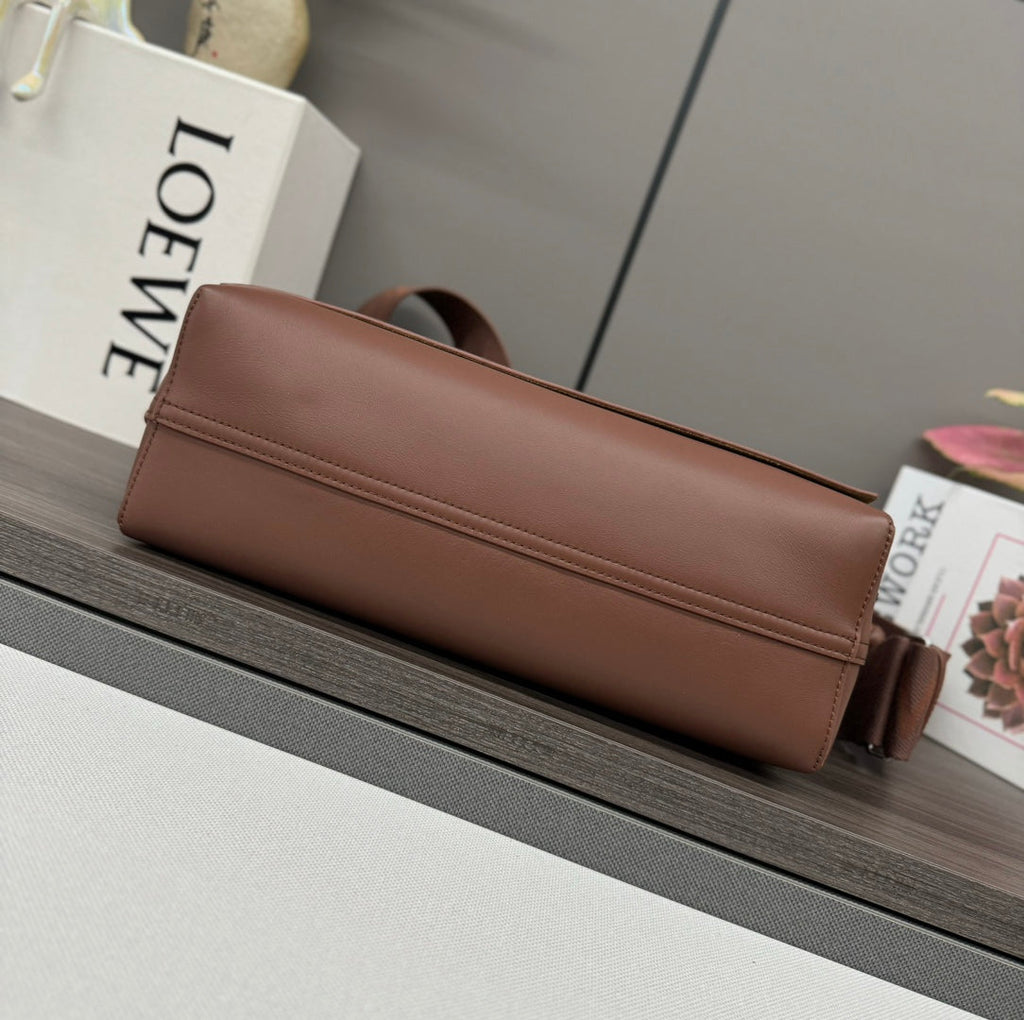 Flamenco Satchel 34 in Pecan Brown Shiny Supple Calfskin