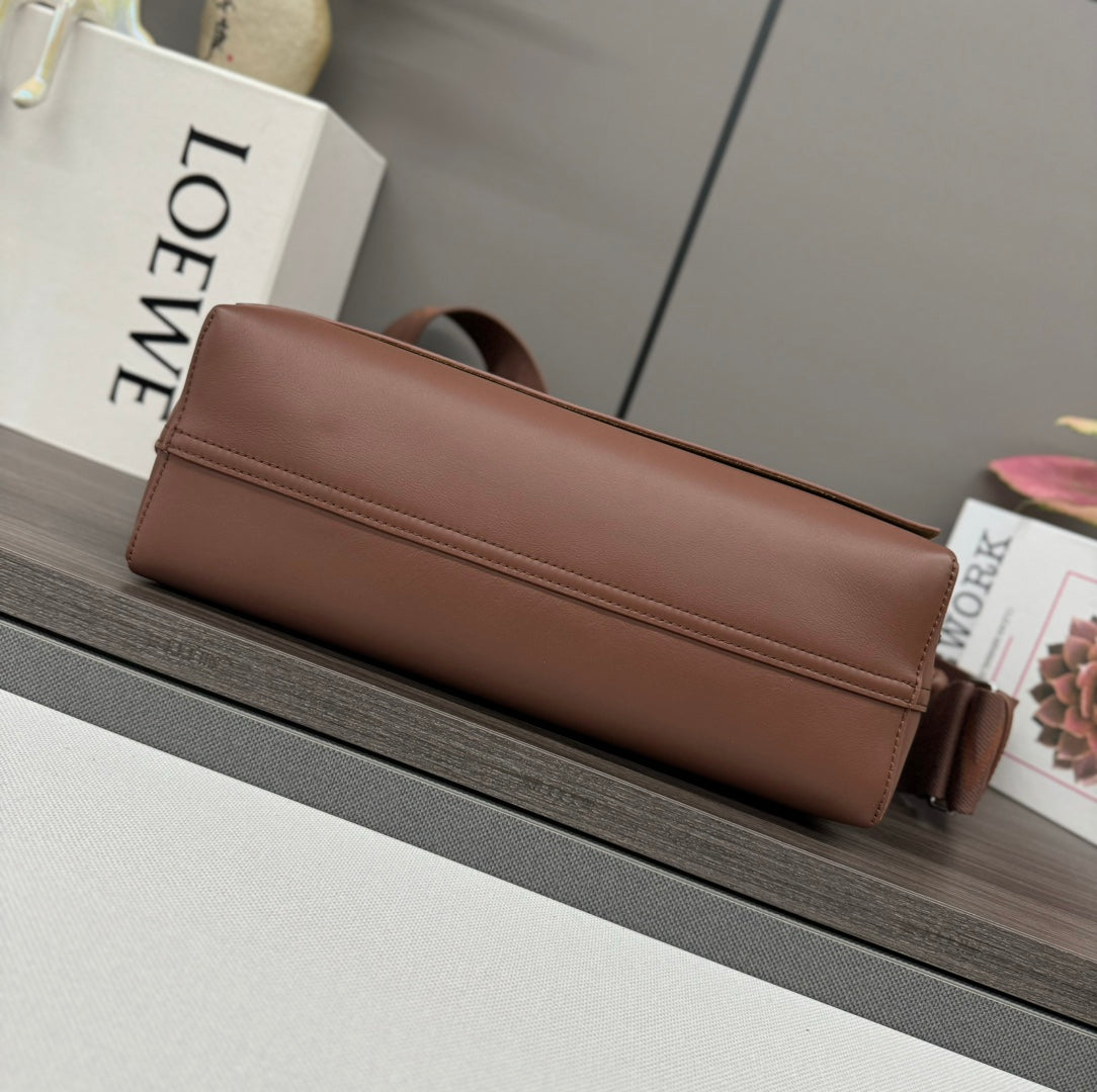 Flamenco Satchel 34 in Pecan Brown Shiny Supple Calfskin