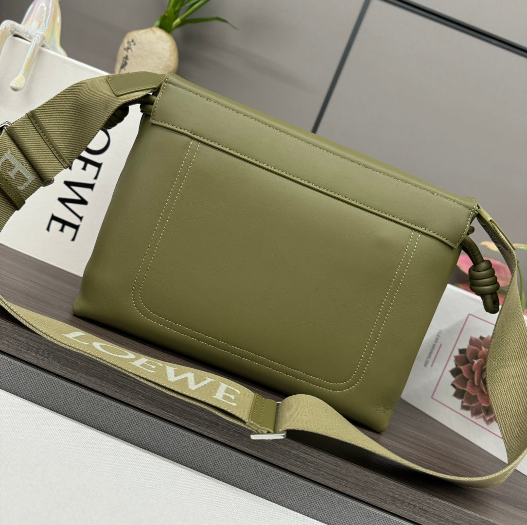 Flamenco Satchel 34 in Army Green Shiny Supple Calfskin