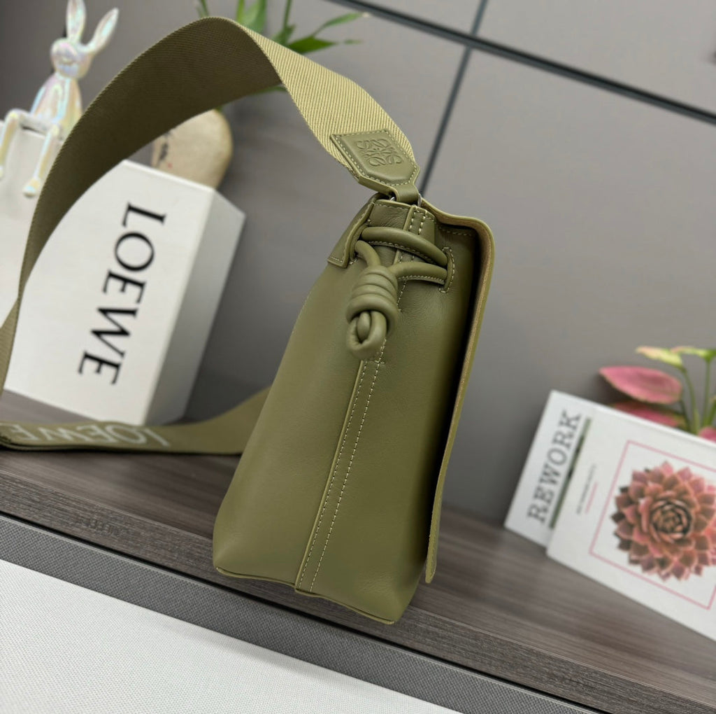 Flamenco Satchel 34 in Army Green Shiny Supple Calfskin
