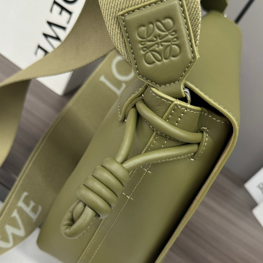 Flamenco Satchel 34 in Army Green Shiny Supple Calfskin