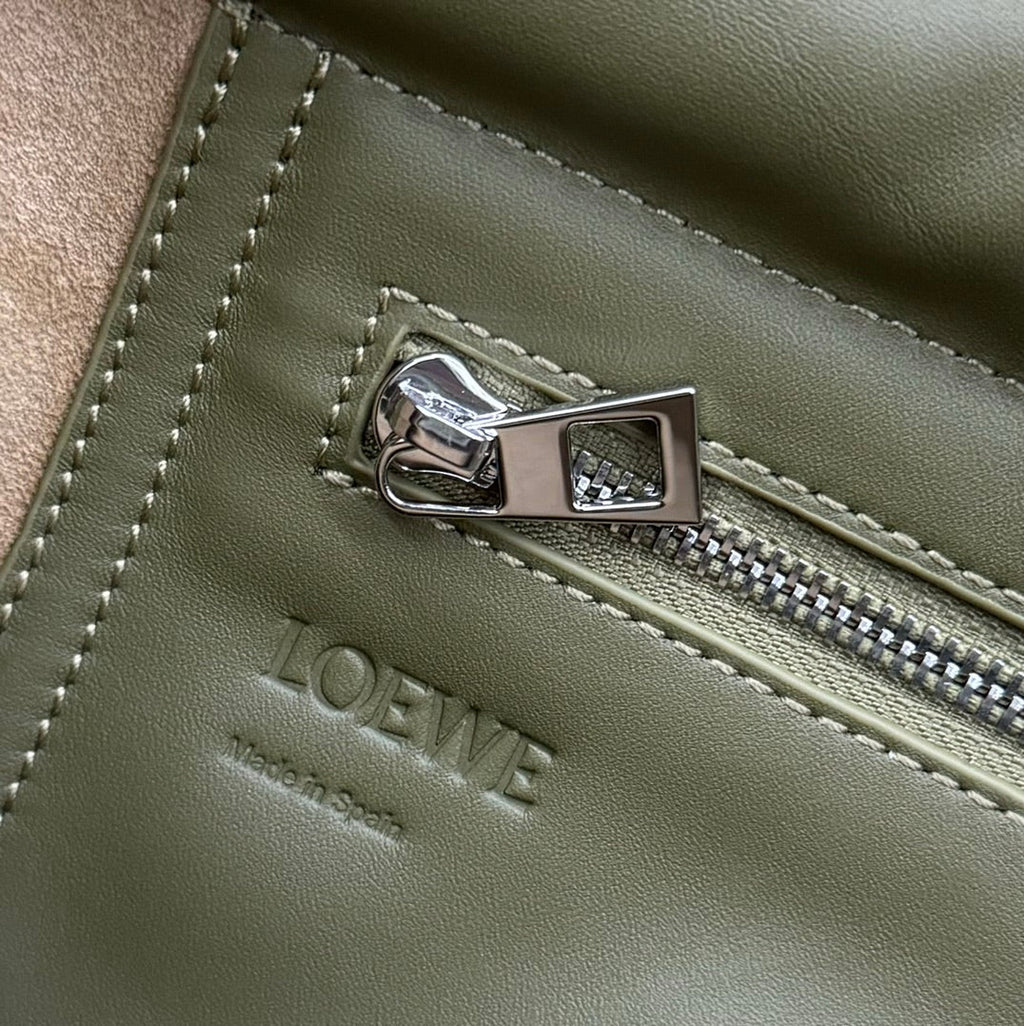 Flamenco Satchel 34 in Army Green Shiny Supple Calfskin