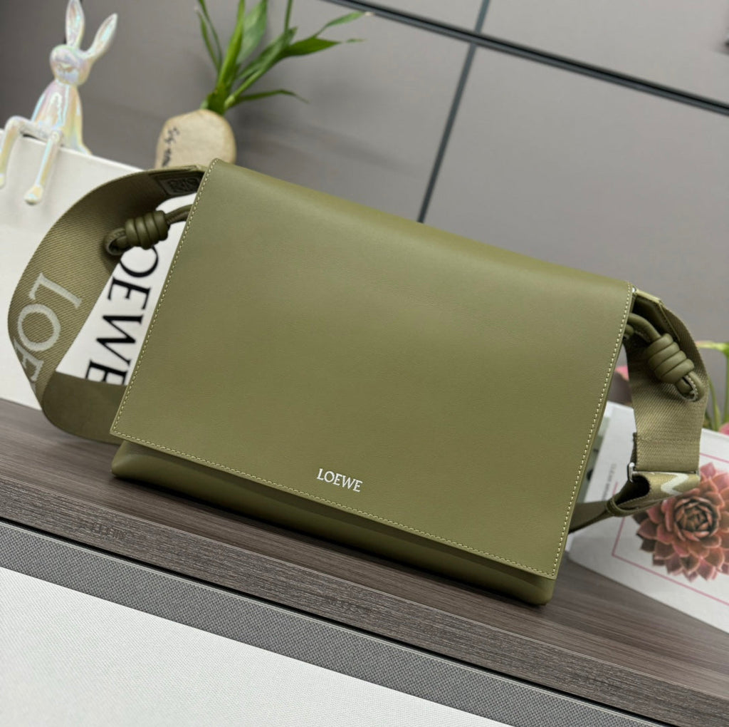 Flamenco Satchel 34 in Army Green Shiny Supple Calfskin