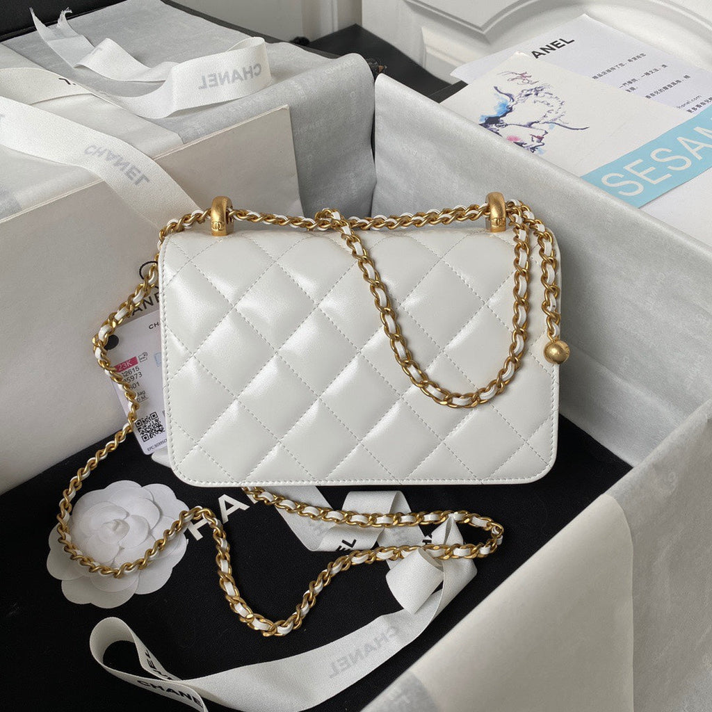 Chanel 25S Mini Flap Bag 19 in White Calfskin Gold Hardware