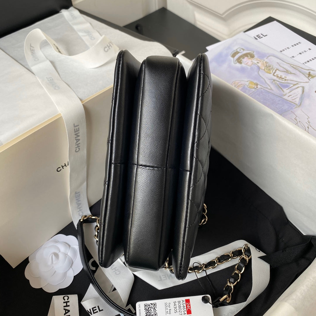 Chanel Small 20 Flap Bag in Black Calfskin with Chain