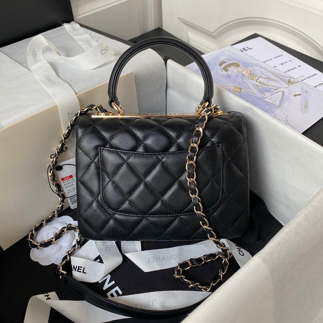 Chanel Small 20 Flap Bag in Black Calfskin with Chain