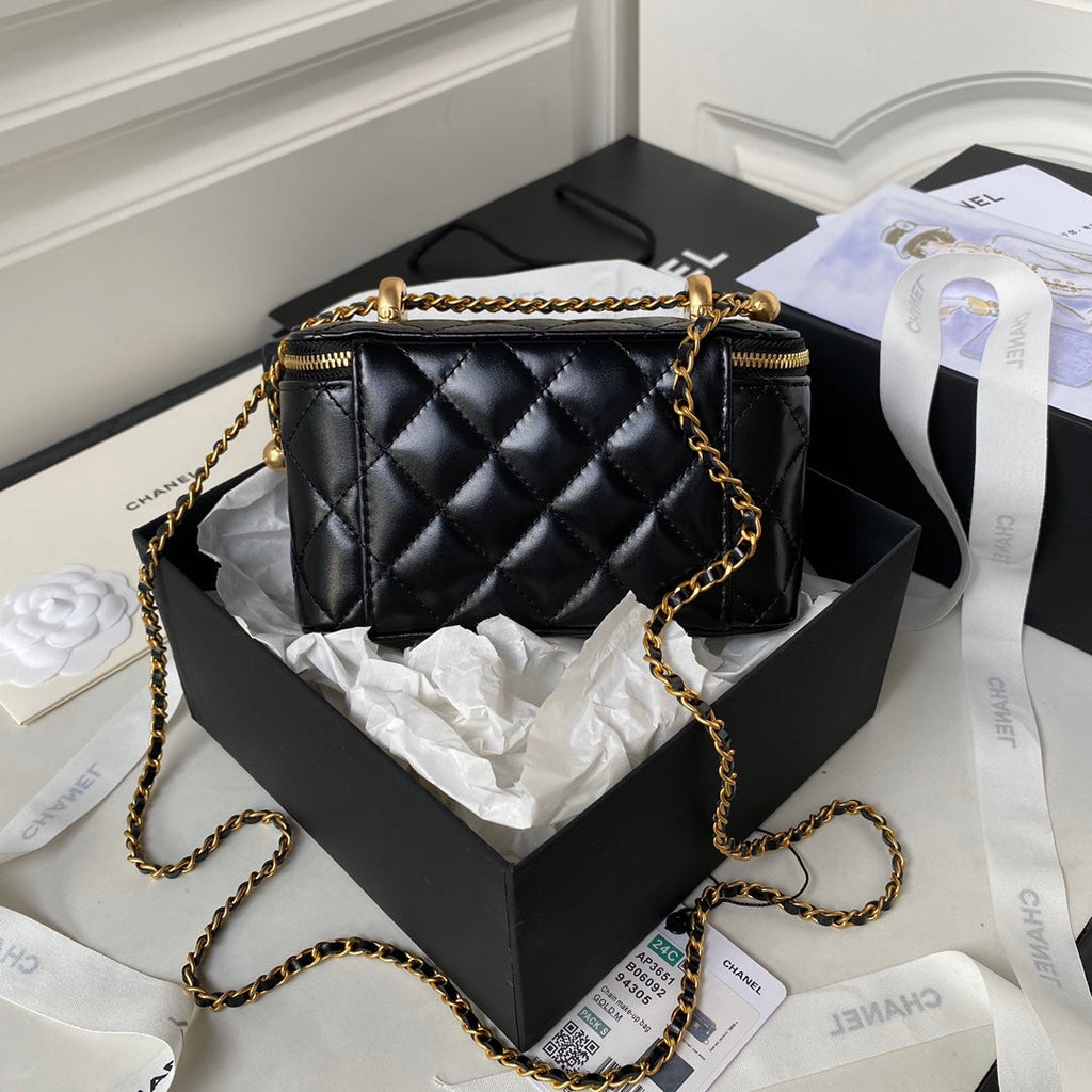 Chanel Vanity Case 19 Black Lambskin Gold Hardware