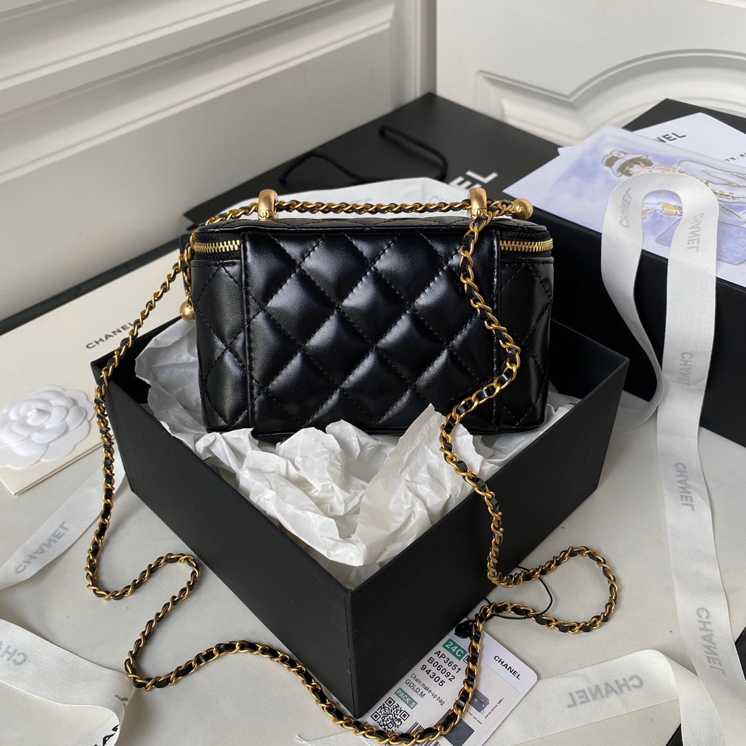Chanel Vanity Case 19 Black Lambskin Gold Hardware