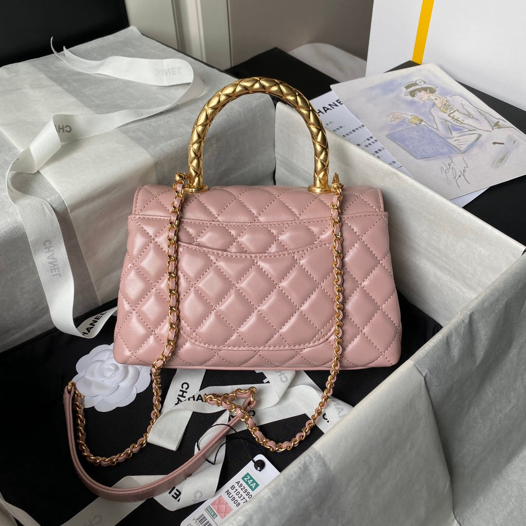 Chanel 25S Classic Coco Handle Bag 23 cm in Light Pink Lambskin with Gold Hardware