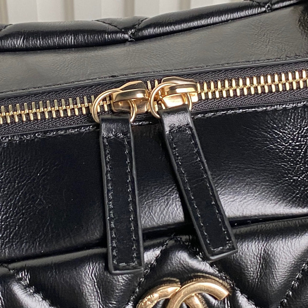 Chanel Bowling Bag 29 in Black Shiny Calfskin Gold Hardware