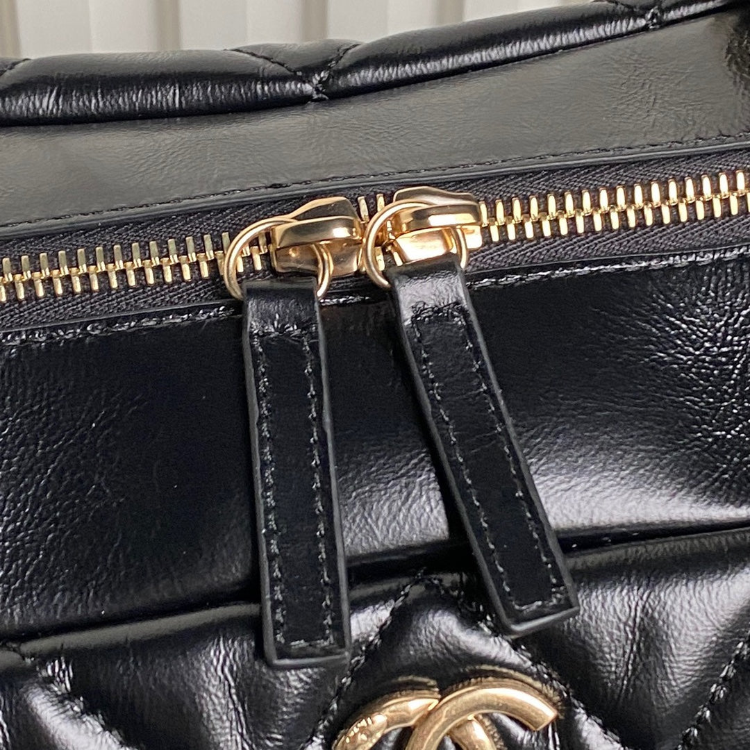 Chanel Bowling Bag 29 in Black Shiny Calfskin Gold Hardware