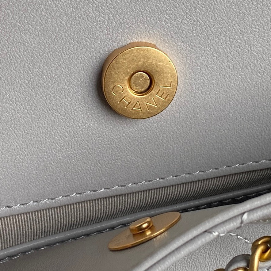 Chanel Cruise Drawstring Backpack 24 in Grey Lambskin Gold-Tone Metallic