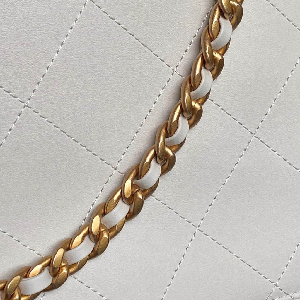 Chanel 25S Top Handle Shoulder Bag 37 in Cream White Calfskin with Gold Hardware