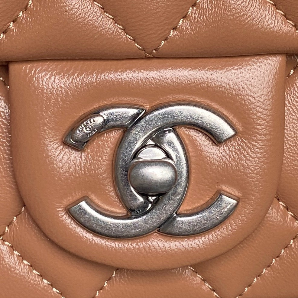 Chanel 25S Flap Bag 20 in Dark Caramel Calfskin Silver Hardware