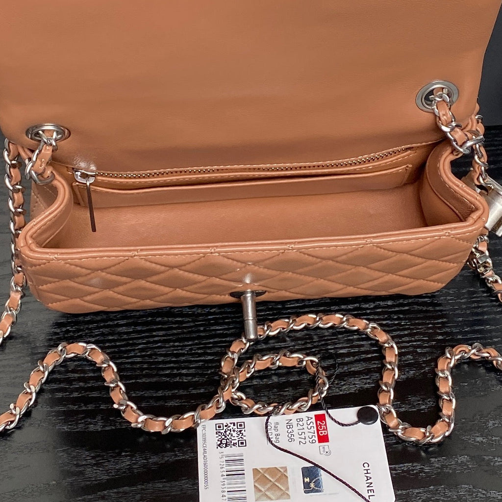 Chanel 25S Flap Bag 20 in Dark Caramel Calfskin Silver Hardware