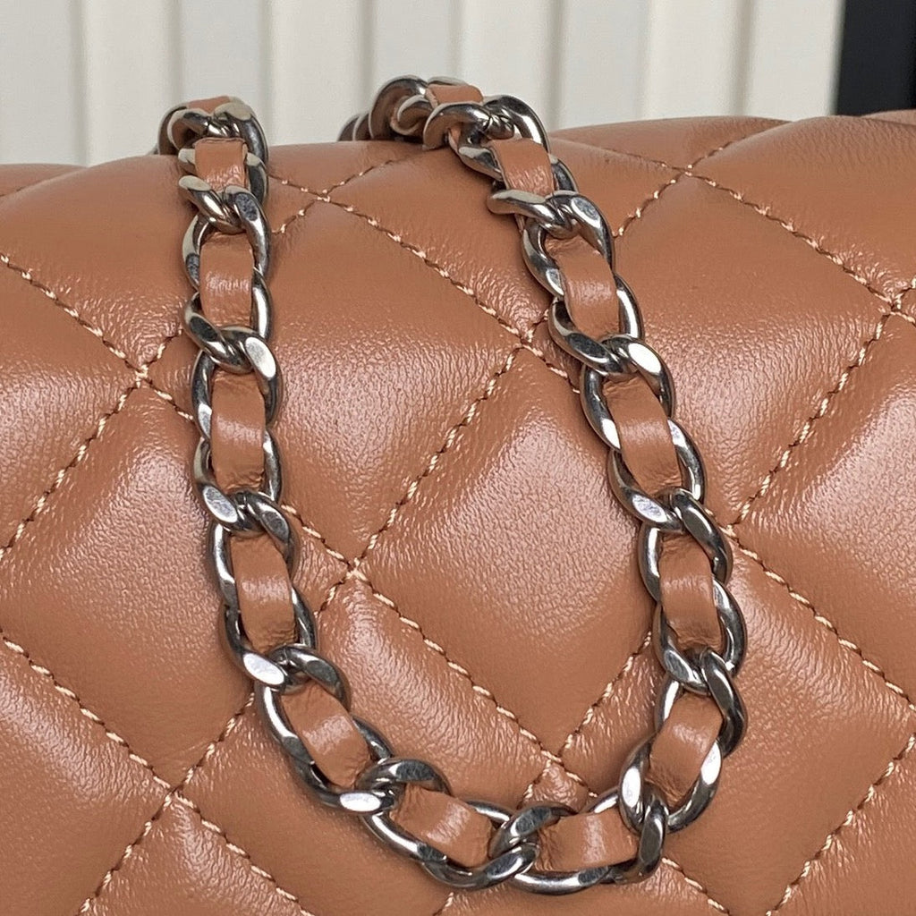 Chanel 25S Flap Bag 20 in Dark Caramel Calfskin Silver Hardware