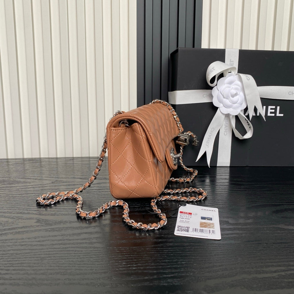 Chanel 25S Flap Bag 20 in Dark Caramel Calfskin Silver Hardware