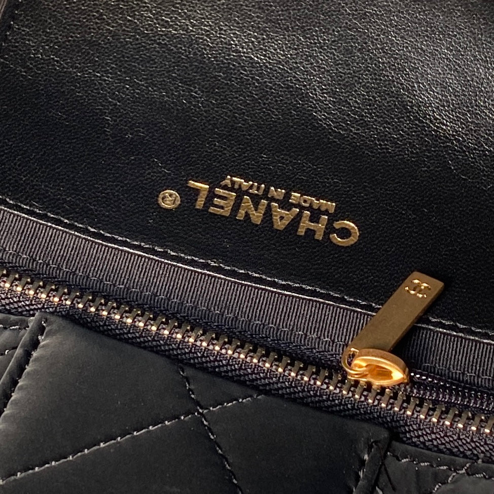 Chanel 25S Bow Bag 38 in Black Velvet with Gold Hardware