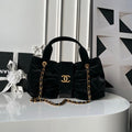 Chanel 25S Bow Bag 38 in Black Velvet with Gold Hardware