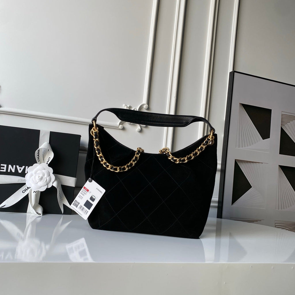 Chanel 25S Hobo Bag 31 in Black Suede with Gold Hardware