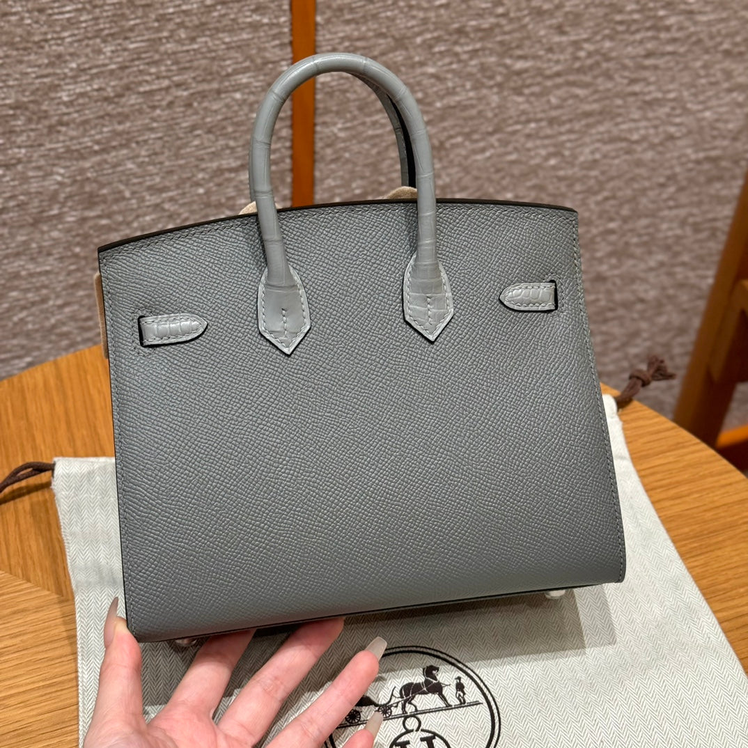 Hermes Birkin Faubourg Touch 20 in Dove Gray Calfskin with Silver Hardware Bag