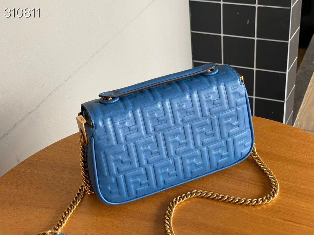 Fend Baguette 24 Bag with Ff Motif Blue Leather Ghw