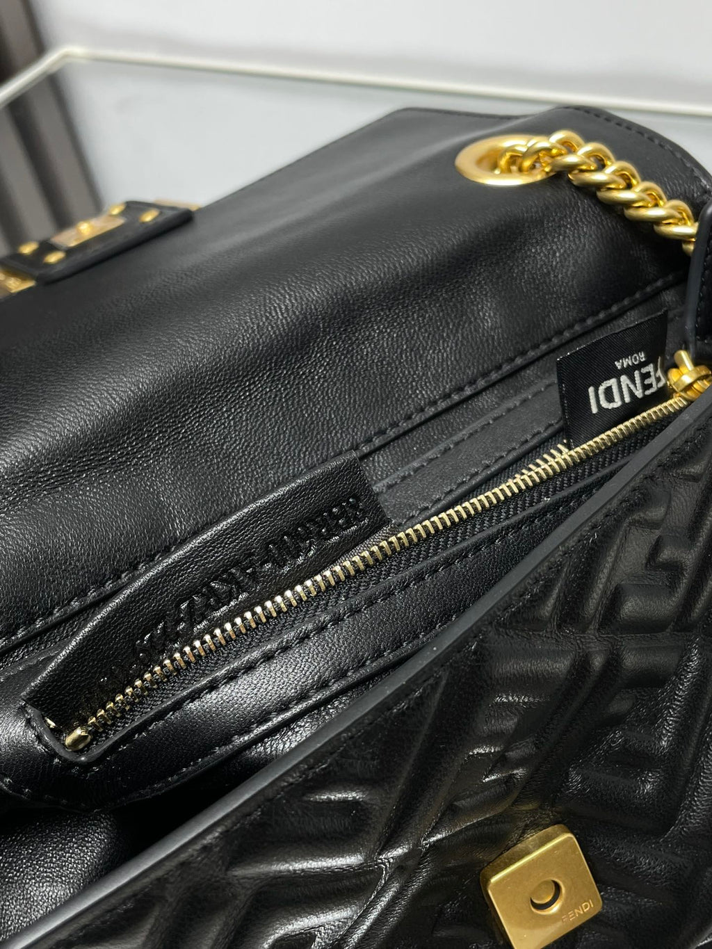 Fend Baguette 24 Bag with Ff Motif Black Leather Ghw