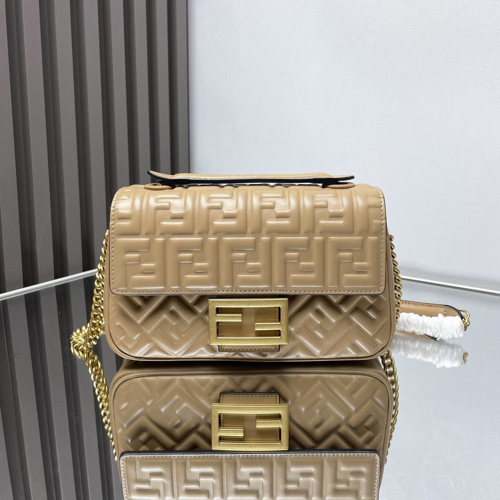 Fend Baguette 24 Bag with Ff Motif Beige Leather Ghw