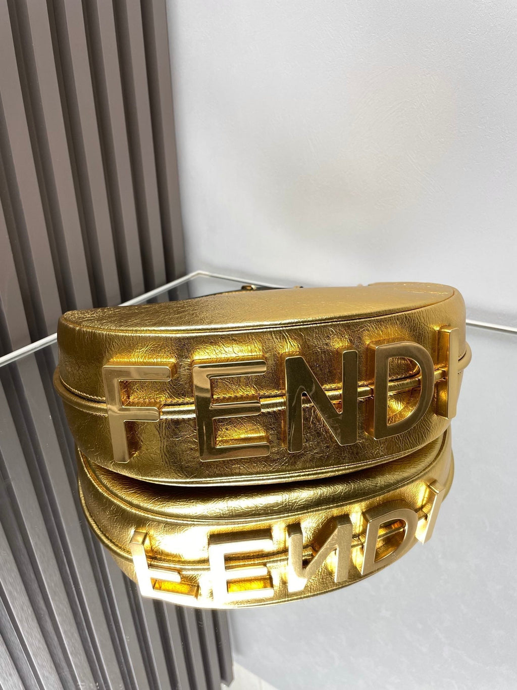 Fendi Fendigraphy Medium 29 in Gold Metallic Smooth Lambskin Gold Hardware Bag