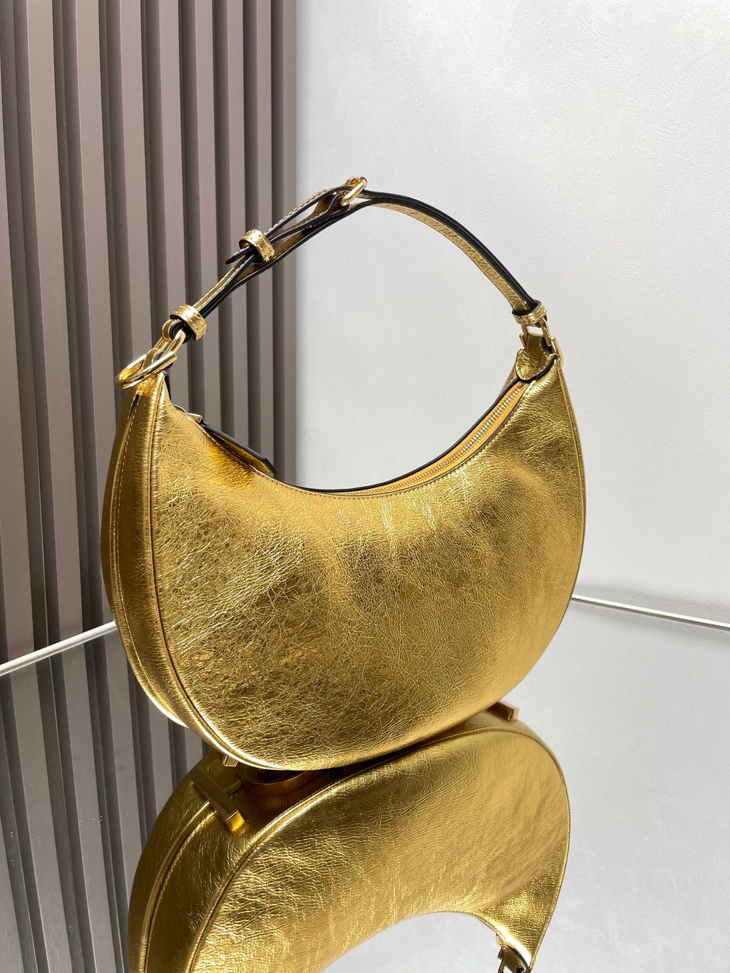 Fendi Fendigraphy Medium 29 in Gold Metallic Smooth Lambskin Gold Hardware Bag