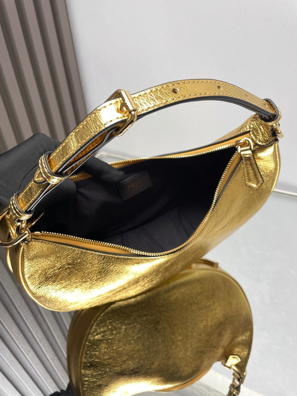 Fendi Fendigraphy Medium 29 in Gold Metallic Smooth Lambskin Gold Hardware Bag