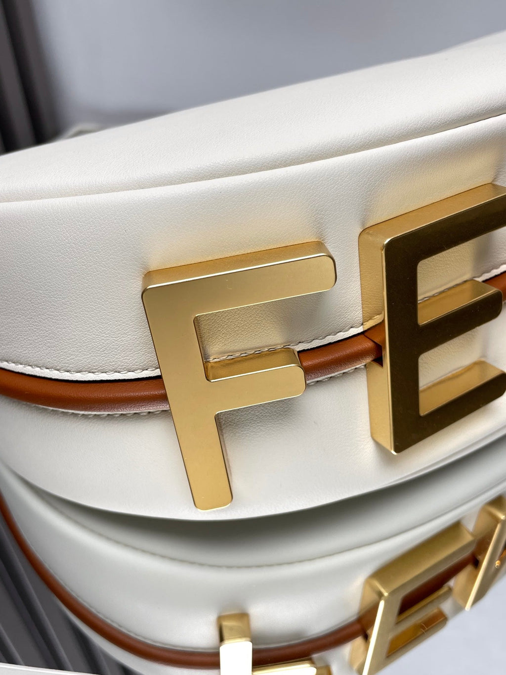 Fendi Fendigraphy Medium 29 in White and Orange Trim Smooth Lambskin Gold Hardware Bag