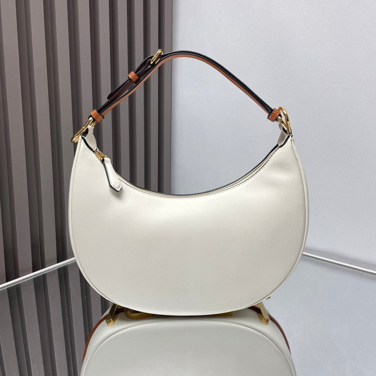 Fendi Fendigraphy Medium 29 in White and Orange Trim Smooth Lambskin Gold Hardware Bag