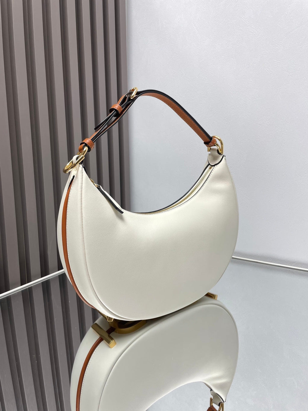 Fendi Fendigraphy Medium 29 in White and Orange Trim Smooth Lambskin Gold Hardware Bag