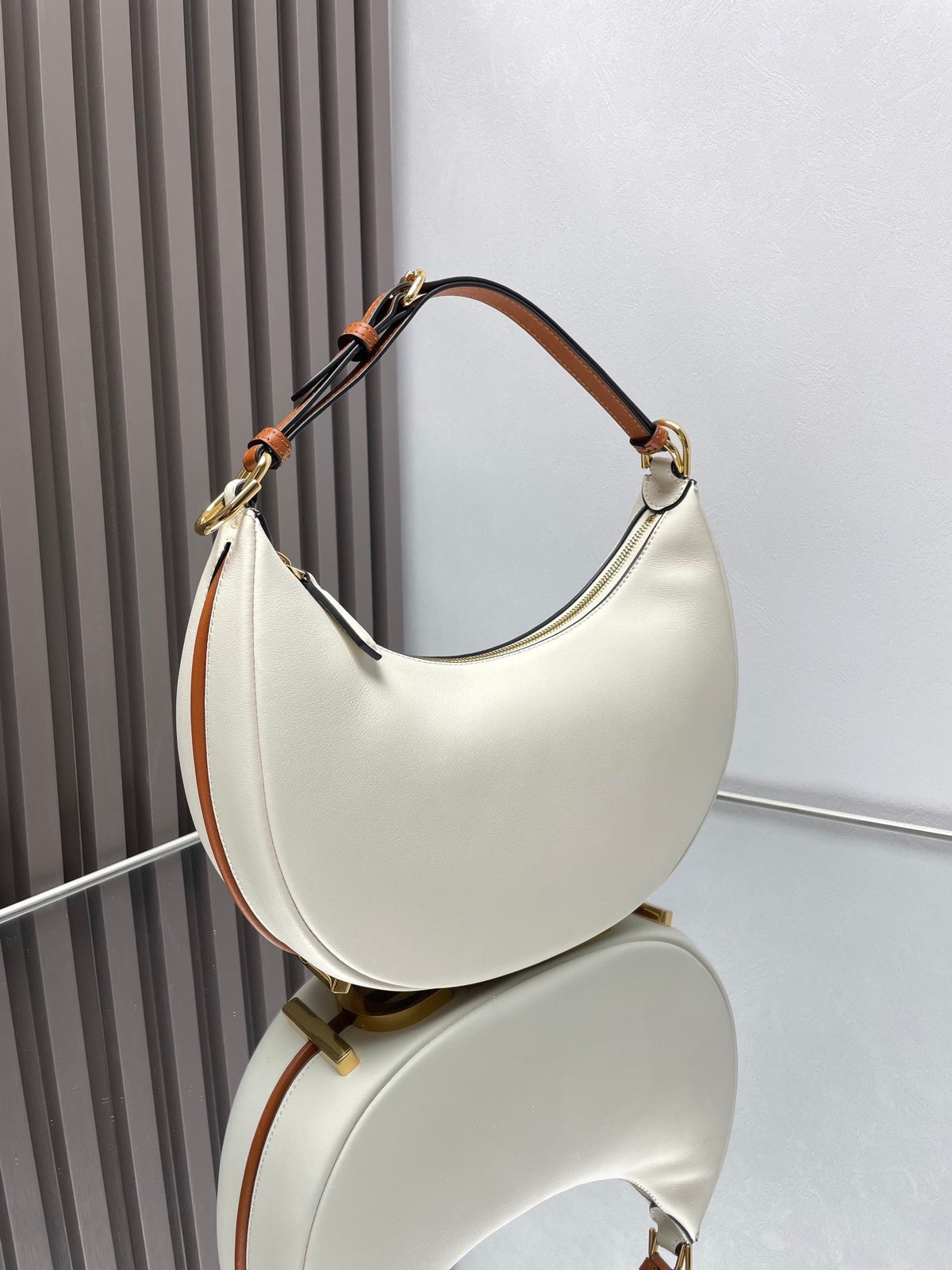 Fendi Fendigraphy Medium 29 in White and Orange Trim Smooth Lambskin Gold Hardware Bag